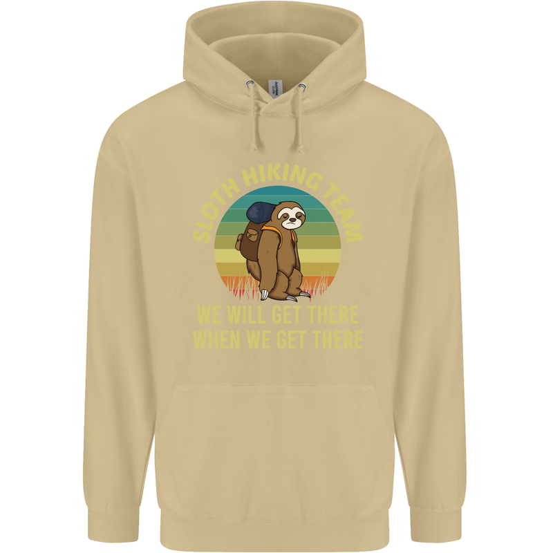 Sloth Hiking Team Funny Trekking Walking Mens 80% Cotton Hoodie Sand