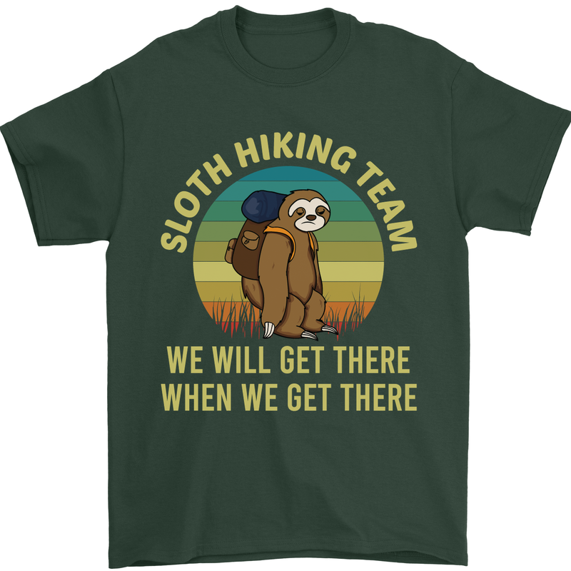 Sloth Hiking Team Funny Trekking Walking Mens T-Shirt Cotton Gildan Forest Green