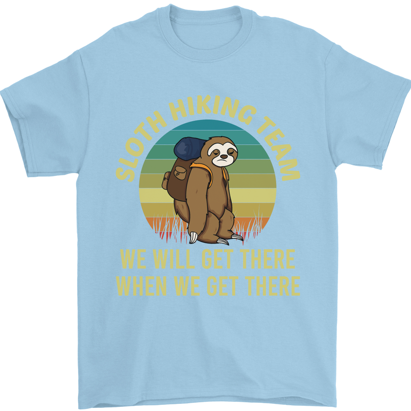 Sloth Hiking Team Funny Trekking Walking Mens T-Shirt Cotton Gildan Light Blue