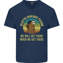 Sloth Hiking Team Funny Trekking Walking Mens V-Neck Cotton T-Shirt Navy Blue