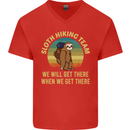 Sloth Hiking Team Funny Trekking Walking Mens V-Neck Cotton T-Shirt Red