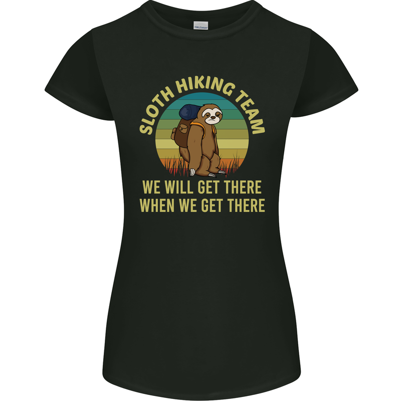Sloth Hiking Team Funny Trekking Walking Womens Petite Cut T-Shirt Black