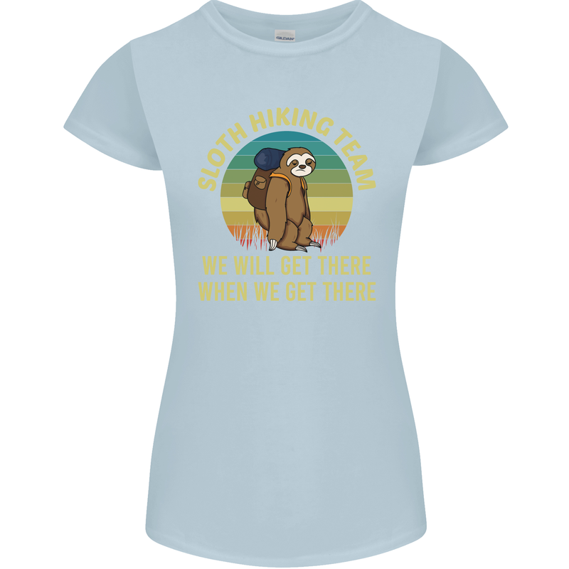 Sloth Hiking Team Funny Trekking Walking Womens Petite Cut T-Shirt Light Blue