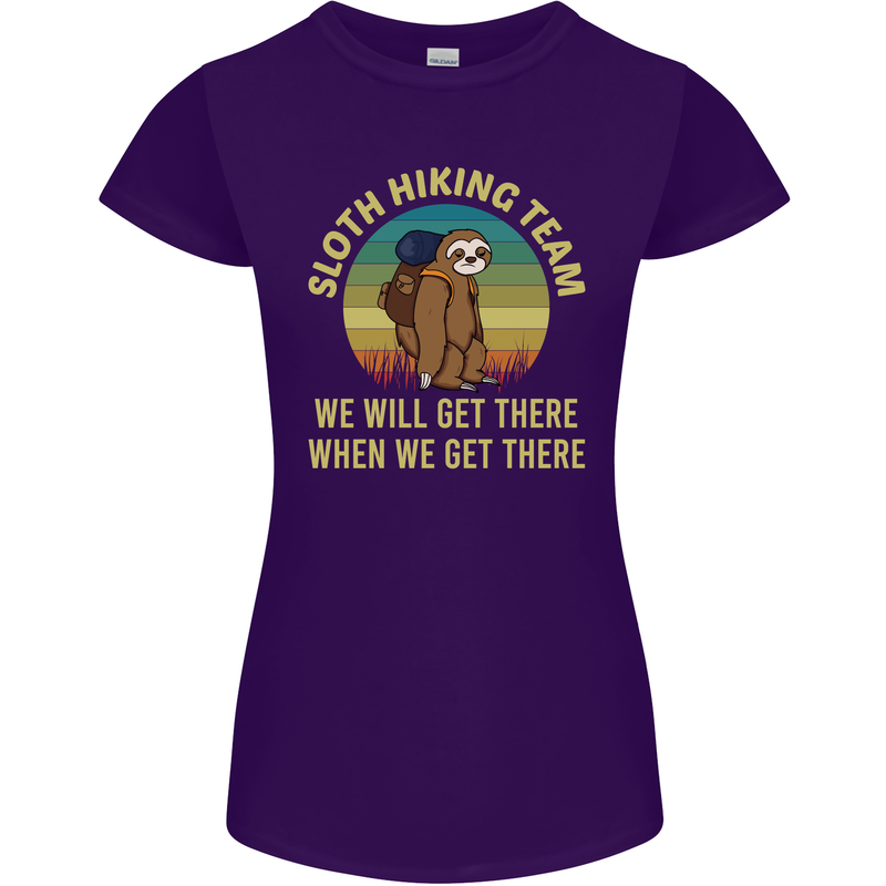 Sloth Hiking Team Funny Trekking Walking Womens Petite Cut T-Shirt Purple