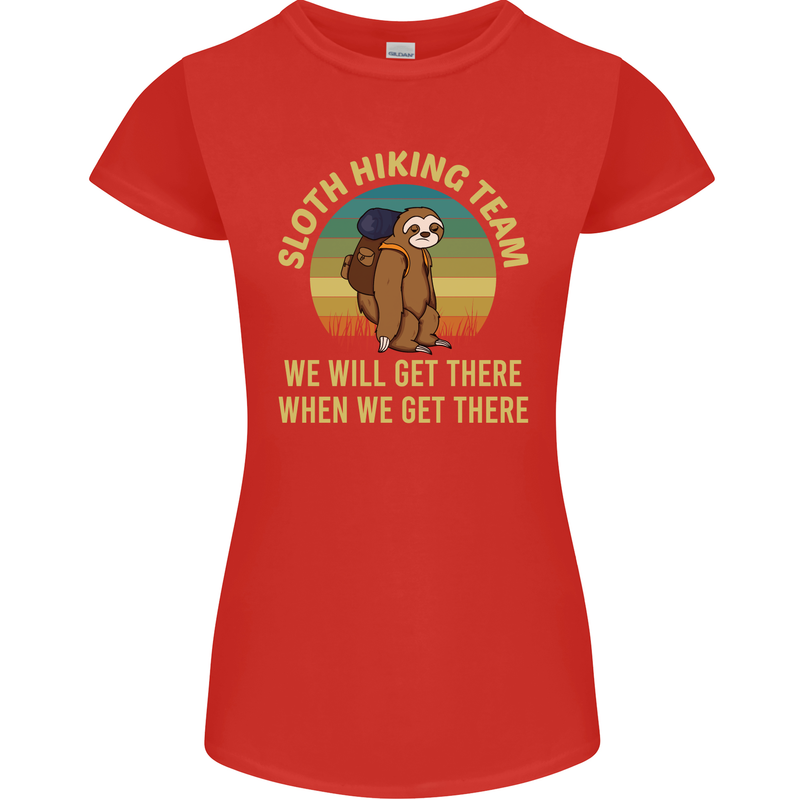 Sloth Hiking Team Funny Trekking Walking Womens Petite Cut T-Shirt Red