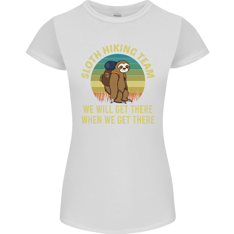 Sloth Hiking Team Funny Trekking Walking Womens Petite Cut T-Shirt White