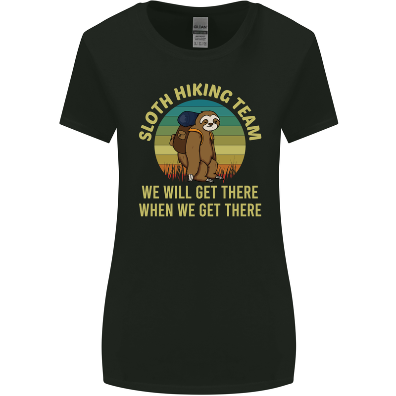 Sloth Hiking Team Funny Trekking Walking Womens Wider Cut T-Shirt Black