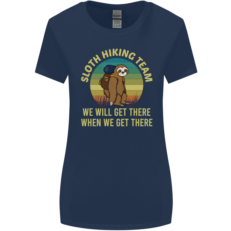 Sloth Hiking Team Funny Trekking Walking Womens Wider Cut T-Shirt Navy Blue