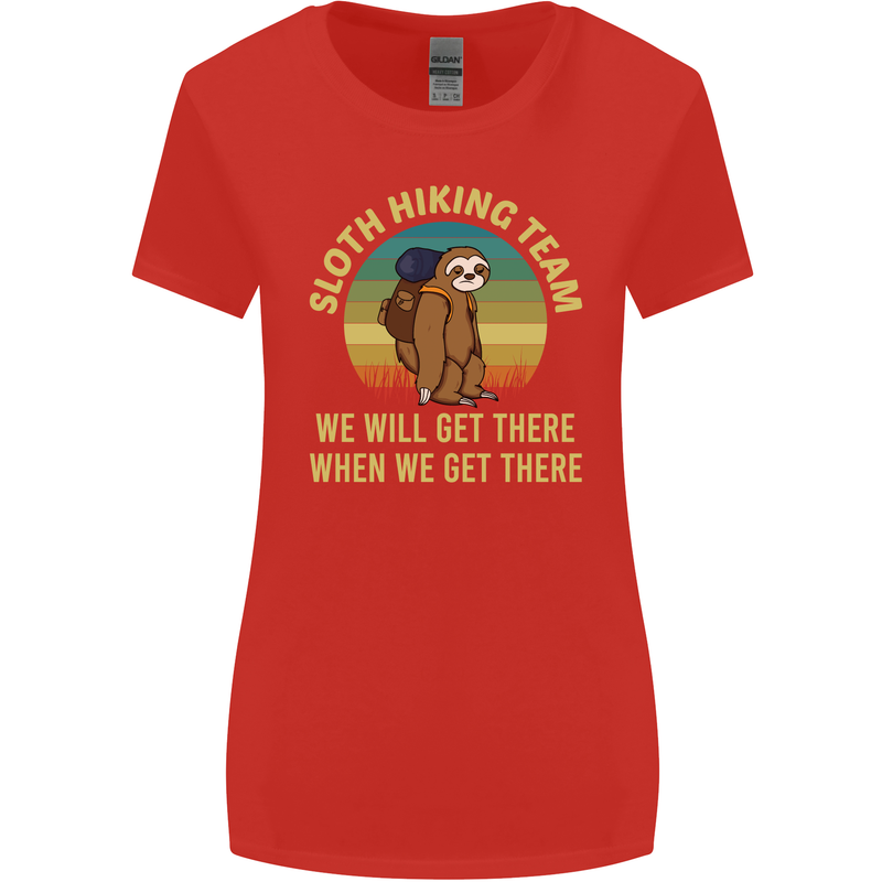 Sloth Hiking Team Funny Trekking Walking Womens Wider Cut T-Shirt Red