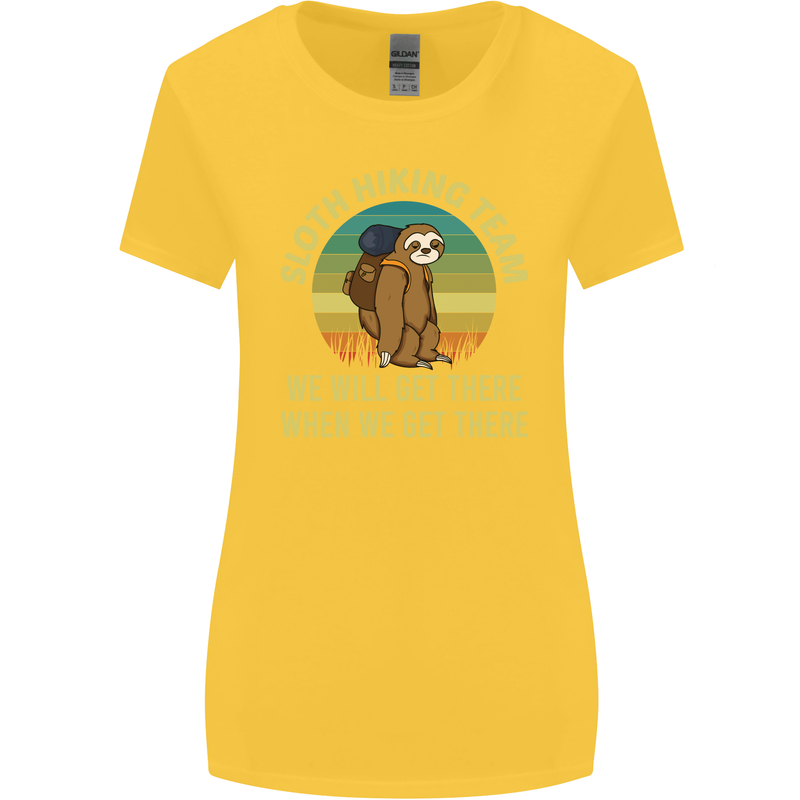 Sloth Hiking Team Funny Trekking Walking Womens Wider Cut T-Shirt Yellow