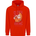 Sloth Hiking Team Trekking Rambling Funny Childrens Kids Hoodie Bright Red