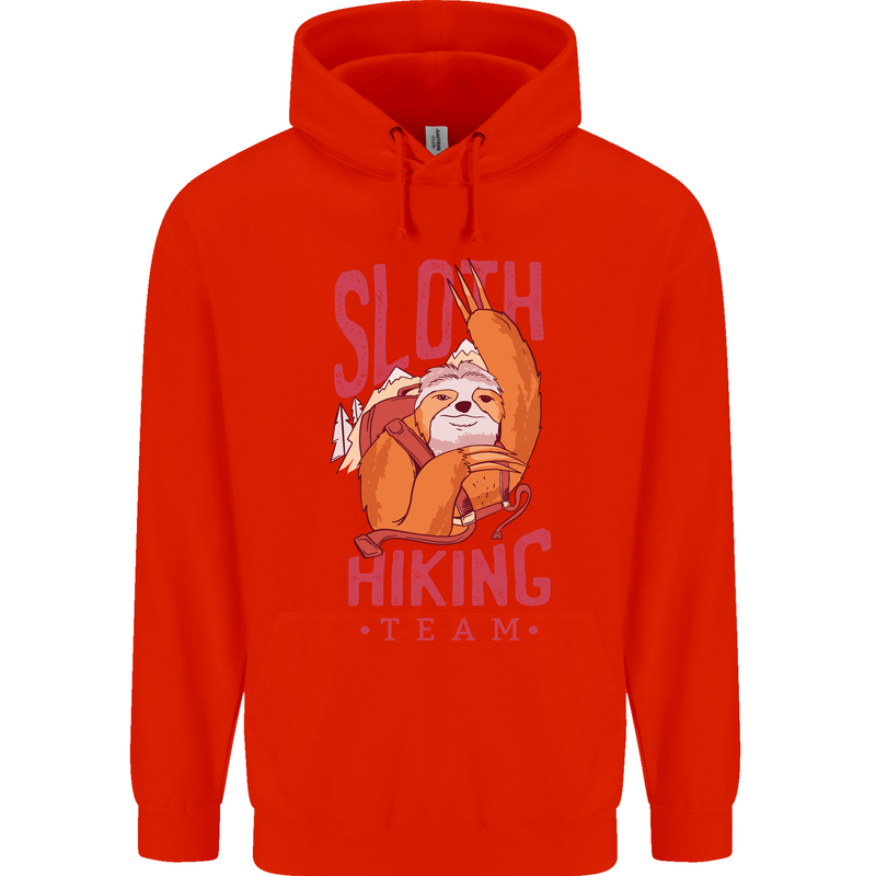 Sloth Hiking Team Trekking Rambling Funny Childrens Kids Hoodie Bright Red