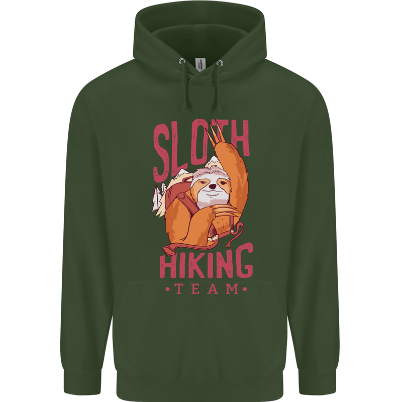 Sloth Hiking Team Trekking Rambling Funny Childrens Kids Hoodie Forest Green