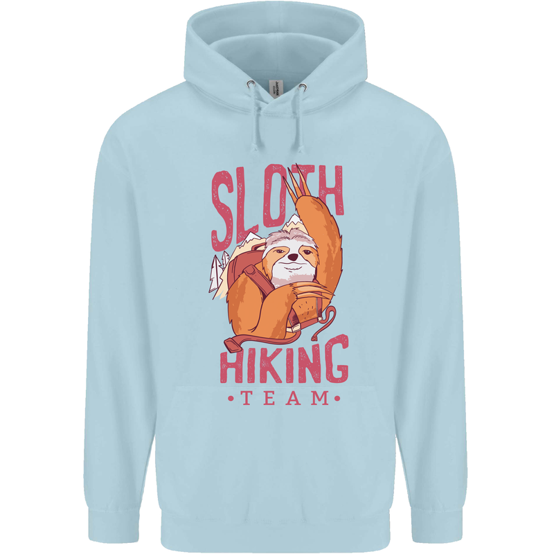 Sloth Hiking Team Trekking Rambling Funny Childrens Kids Hoodie Light Blue