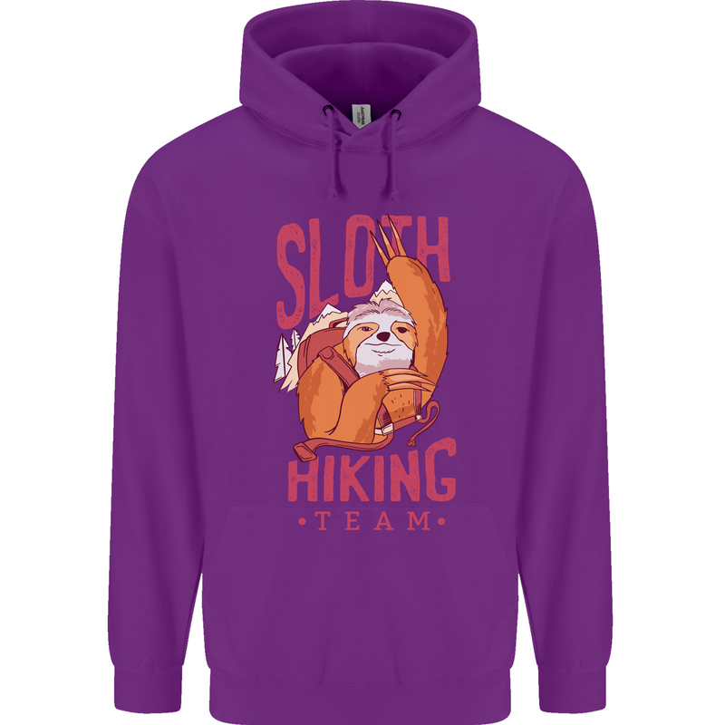 Sloth Hiking Team Trekking Rambling Funny Childrens Kids Hoodie Purple