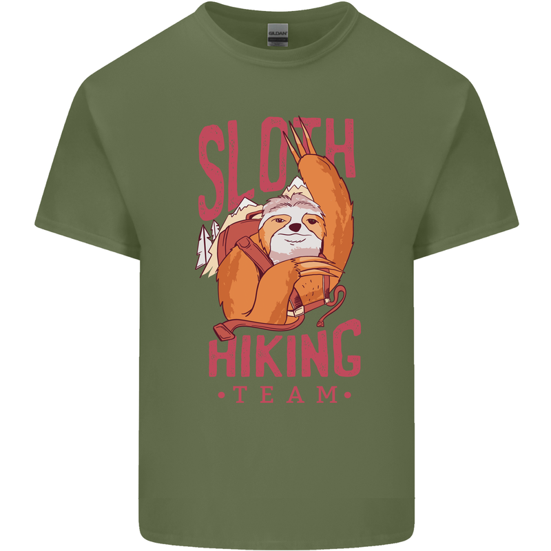 Sloth Hiking Team Trekking Rambling Funny Mens Cotton T-Shirt Tee Top Military Green