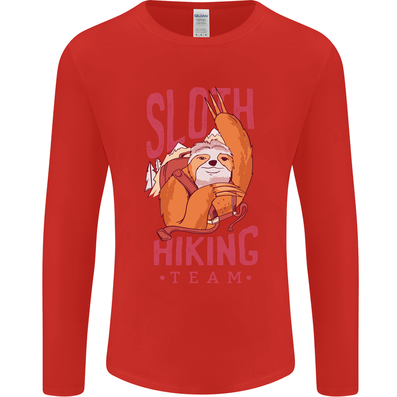 Sloth Hiking Team Trekking Rambling Funny Mens Long Sleeve T-Shirt Red