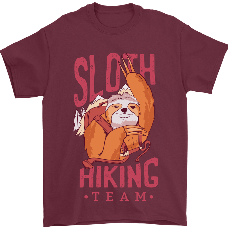 Sloth Hiking Team Trekking Rambling Funny Mens T-Shirt Cotton Gildan Maroon