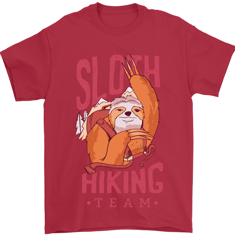 Sloth Hiking Team Trekking Rambling Funny Mens T-Shirt Cotton Gildan Red