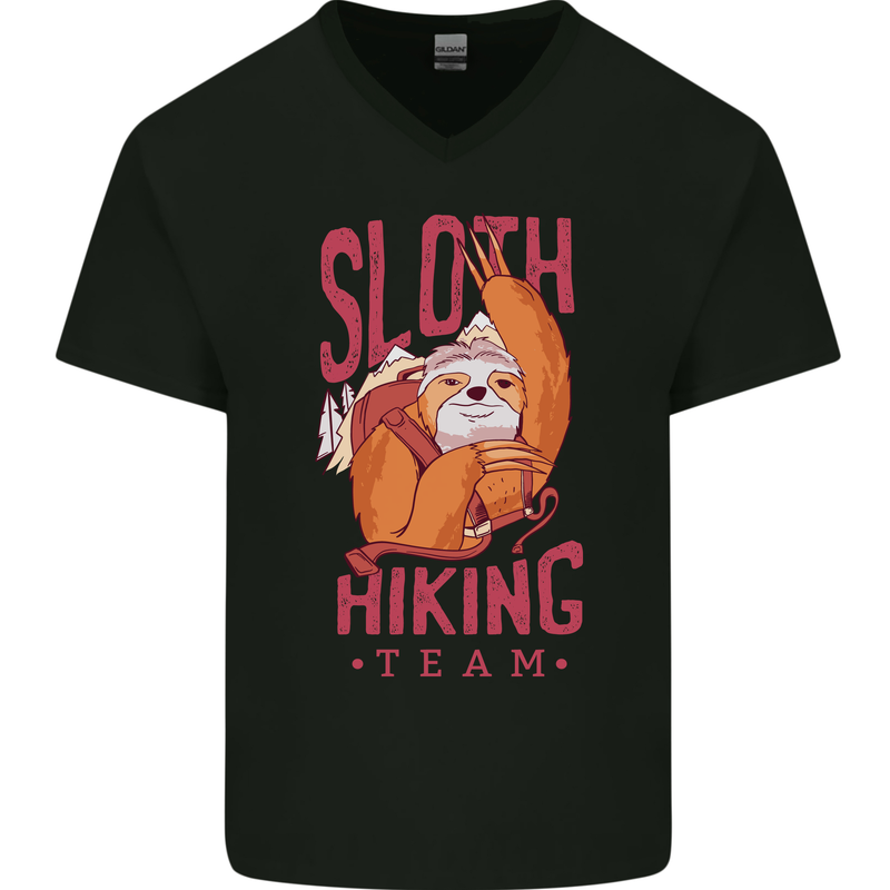 Sloth Hiking Team Trekking Rambling Funny Mens V-Neck Cotton T-Shirt Black