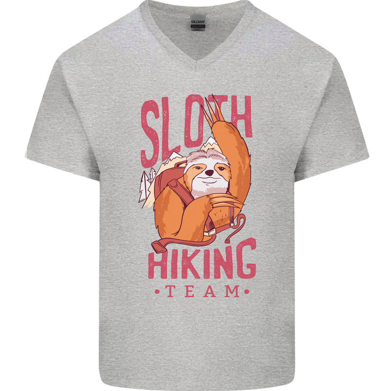Sloth Hiking Team Trekking Rambling Funny Mens V-Neck Cotton T-Shirt Sports Grey