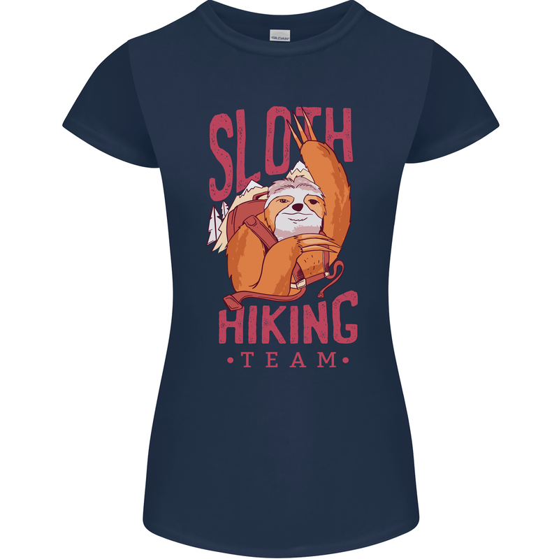 Sloth Hiking Team Trekking Rambling Funny Womens Petite Cut T-Shirt Navy Blue
