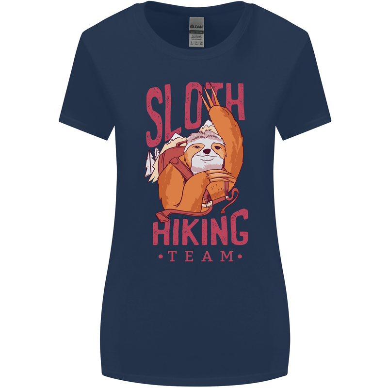 Sloth Hiking Team Trekking Rambling Funny Womens Wider Cut T-Shirt Navy Blue