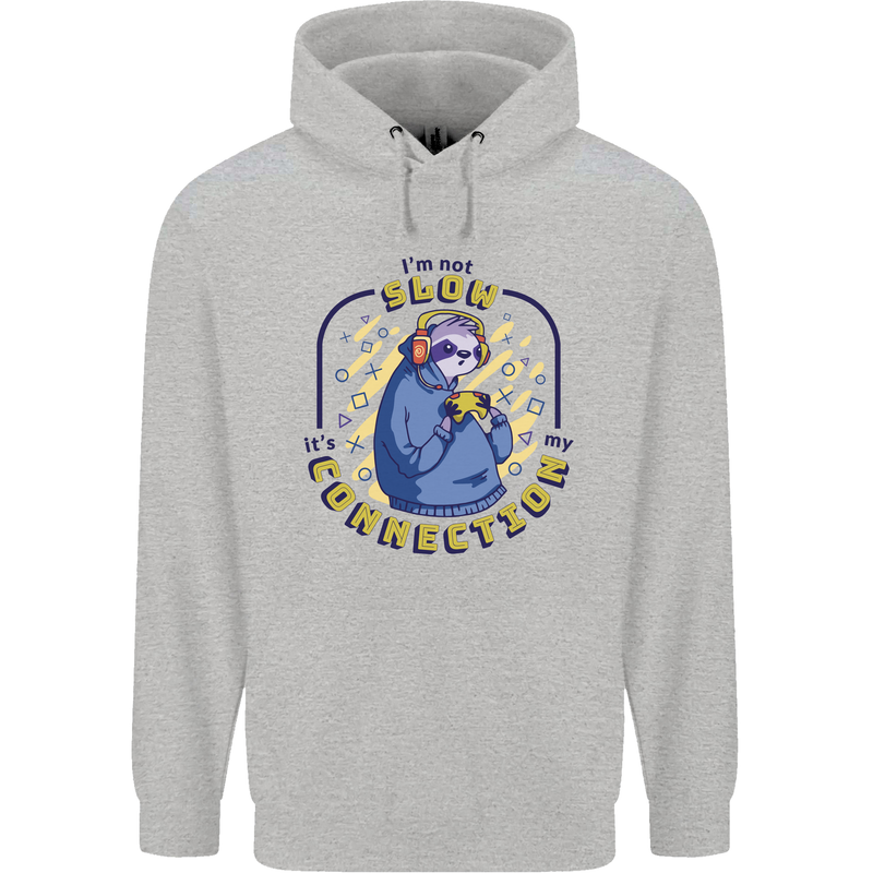 Sloth I'm Not Slow Funny Gaming Gamer Childrens Kids Hoodie Sports Grey