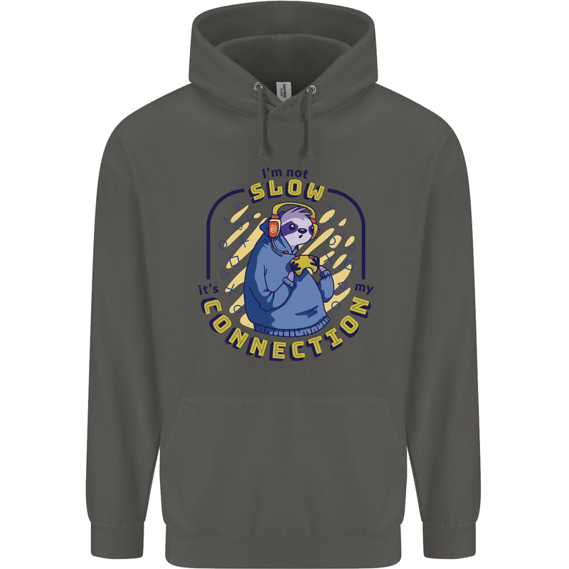 Sloth I'm Not Slow Funny Gaming Gamer Childrens Kids Hoodie Storm Grey