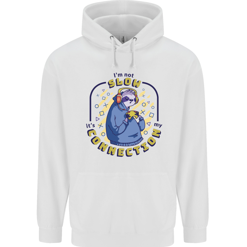 Sloth I'm Not Slow Funny Gaming Gamer Childrens Kids Hoodie White