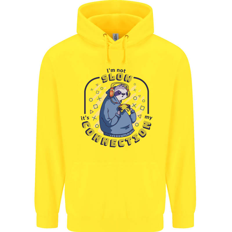 Sloth I'm Not Slow Funny Gaming Gamer Childrens Kids Hoodie Yellow