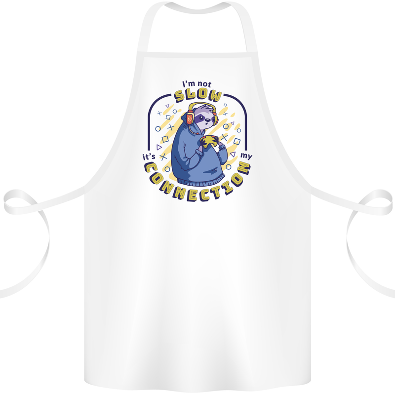 Sloth I'm Not Slow Funny Gaming Gamer Cotton Apron 100% Organic White
