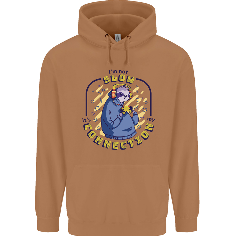 Sloth I'm Not Slow Funny Gaming Gamer Mens 80% Cotton Hoodie Caramel Latte
