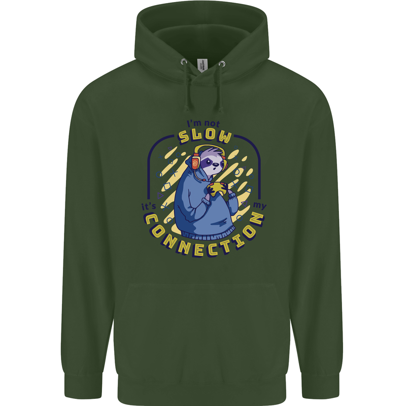 Sloth I'm Not Slow Funny Gaming Gamer Mens 80% Cotton Hoodie Forest Green