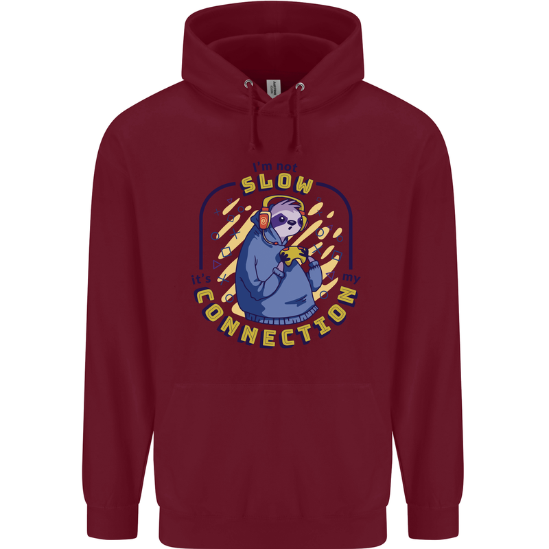 Sloth I'm Not Slow Funny Gaming Gamer Mens 80% Cotton Hoodie Maroon