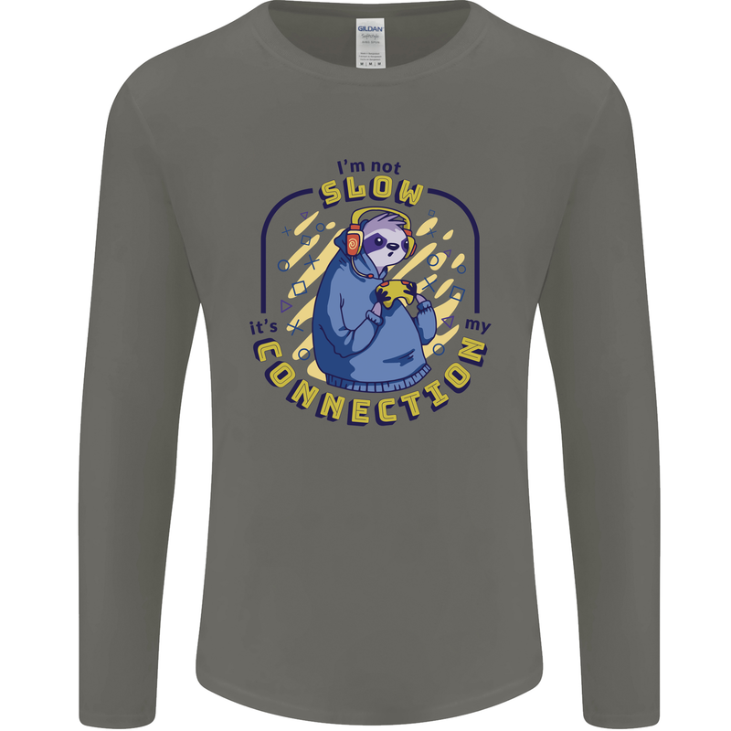 Sloth I'm Not Slow Funny Gaming Gamer Mens Long Sleeve T-Shirt Charcoal