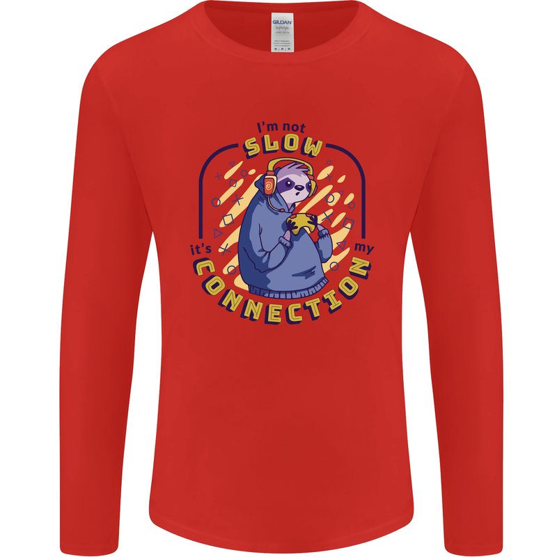 Sloth I'm Not Slow Funny Gaming Gamer Mens Long Sleeve T-Shirt Red