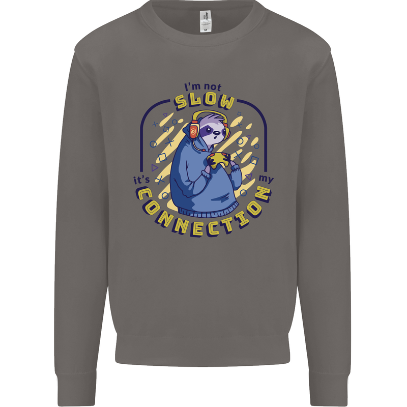 Sloth I'm Not Slow Funny Gaming Gamer Mens Sweatshirt Jumper Charcoal