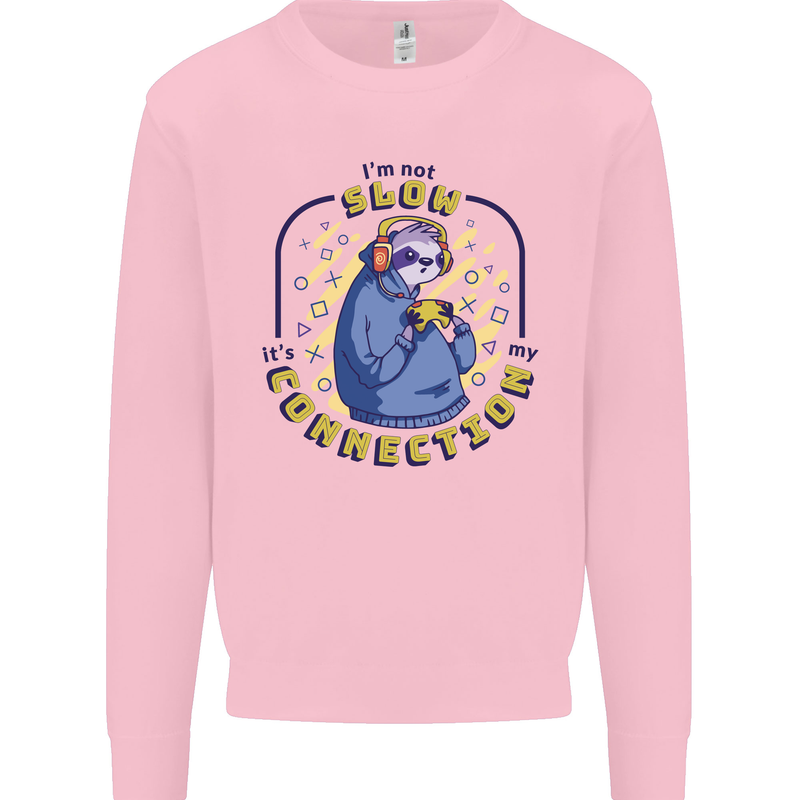 Sloth I'm Not Slow Funny Gaming Gamer Mens Sweatshirt Jumper Light Pink