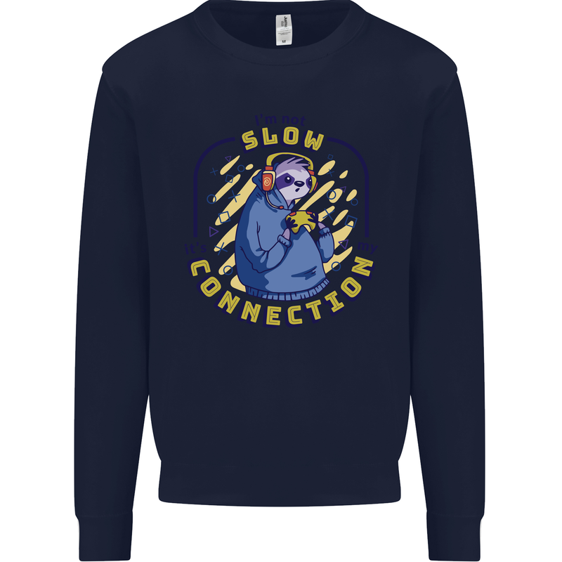 Sloth I'm Not Slow Funny Gaming Gamer Mens Sweatshirt Jumper Navy Blue