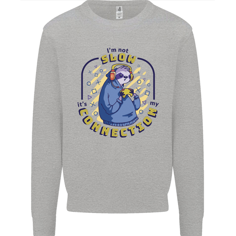 Sloth I'm Not Slow Funny Gaming Gamer Mens Sweatshirt Jumper Sports Grey