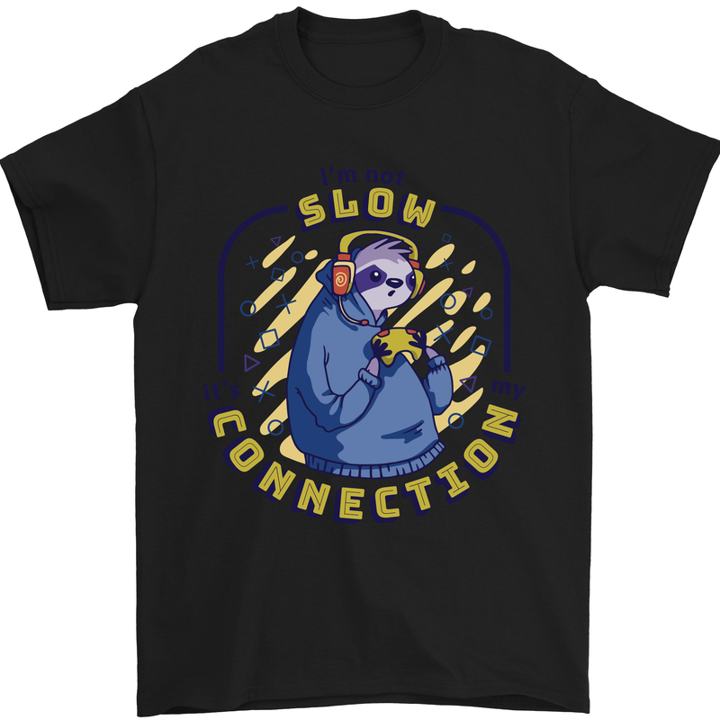 Sloth I'm Not Slow Funny Gaming Gamer Mens T-Shirt Cotton Gildan Black