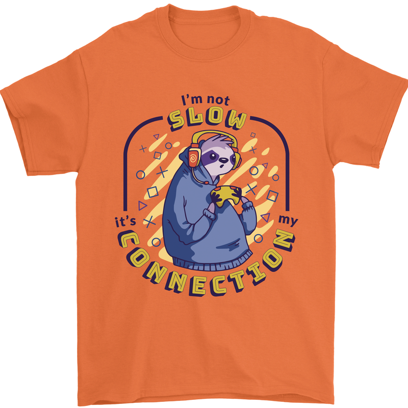 Sloth I'm Not Slow Funny Gaming Gamer Mens T-Shirt Cotton Gildan Orange