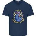 Sloth I'm Not Slow Funny Gaming Gamer Mens V-Neck Cotton T-Shirt Navy Blue