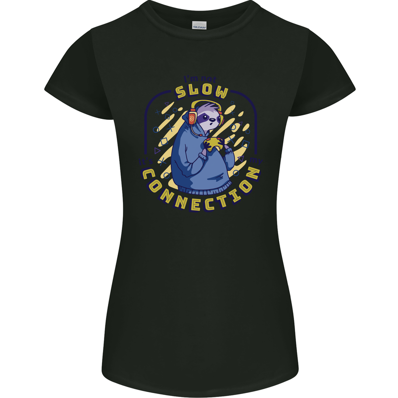 Sloth I'm Not Slow Funny Gaming Gamer Womens Petite Cut T-Shirt Black