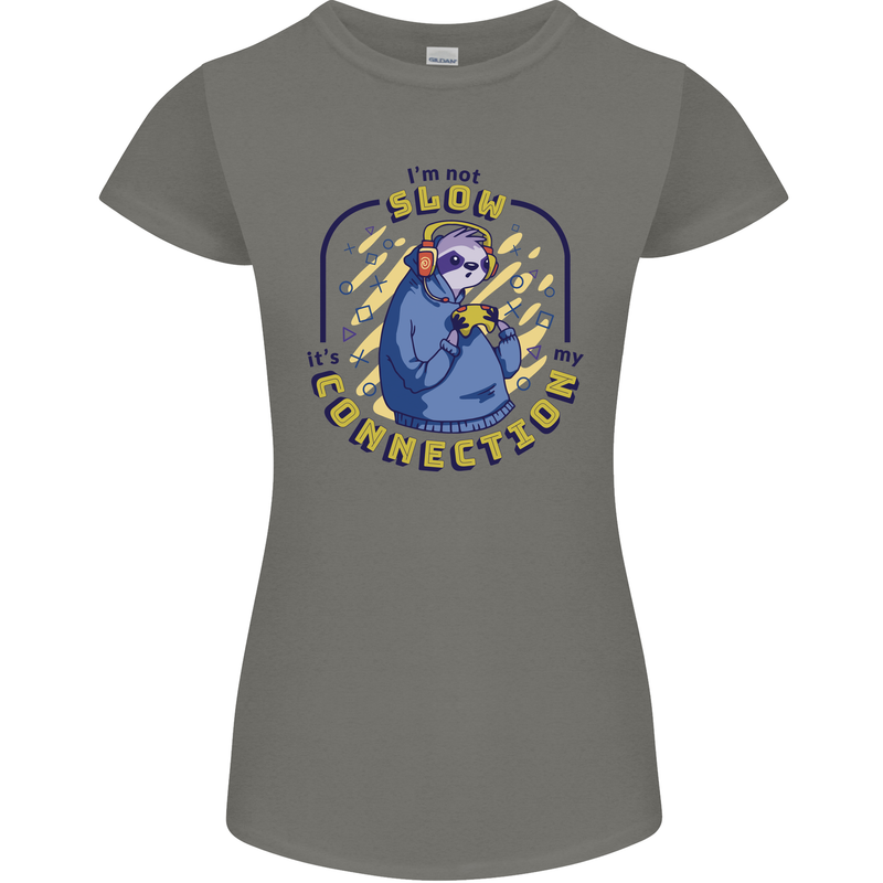Sloth I'm Not Slow Funny Gaming Gamer Womens Petite Cut T-Shirt Charcoal
