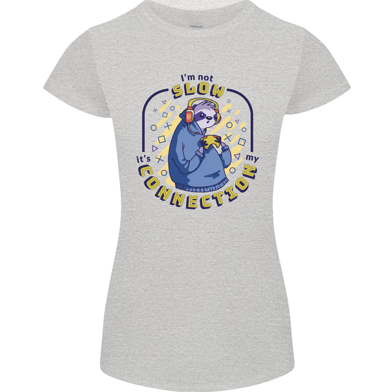 Sloth I'm Not Slow Funny Gaming Gamer Womens Petite Cut T-Shirt Sports Grey