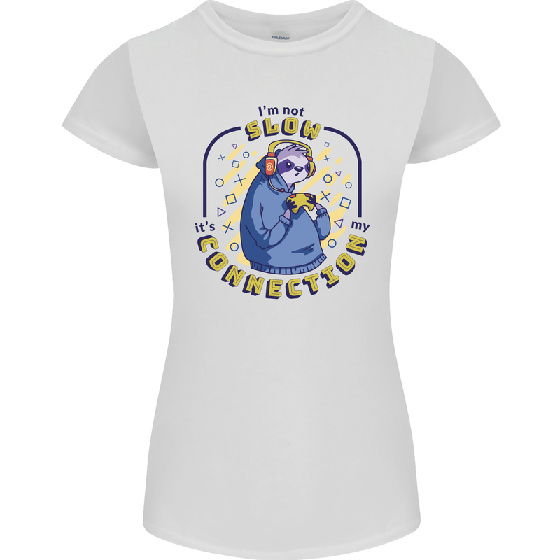Sloth I'm Not Slow Funny Gaming Gamer Womens Petite Cut T-Shirt White