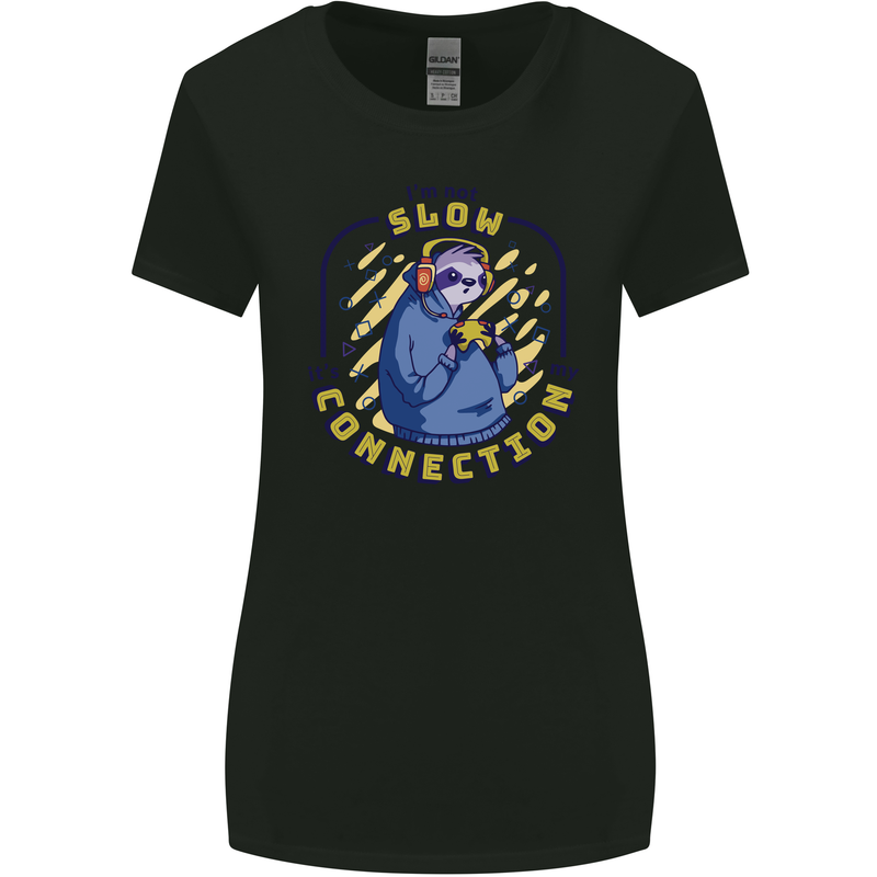 Sloth I'm Not Slow Funny Gaming Gamer Womens Wider Cut T-Shirt Black