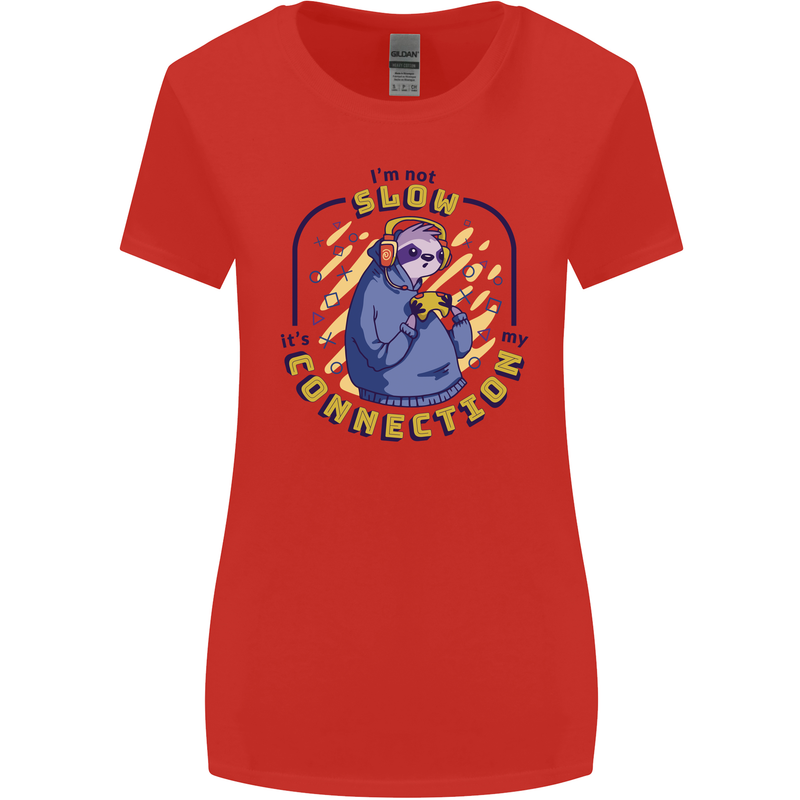 Sloth I'm Not Slow Funny Gaming Gamer Womens Wider Cut T-Shirt Red